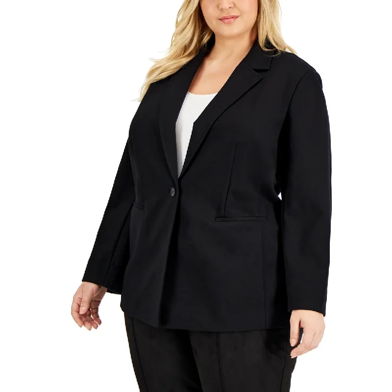 Anne Klein Womens Plus Compression Long Sleeves One-Button Blazer