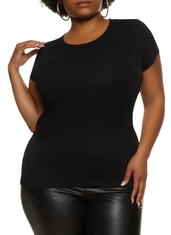 Plus Size Basic Short Sleeve Crew Neck Tee