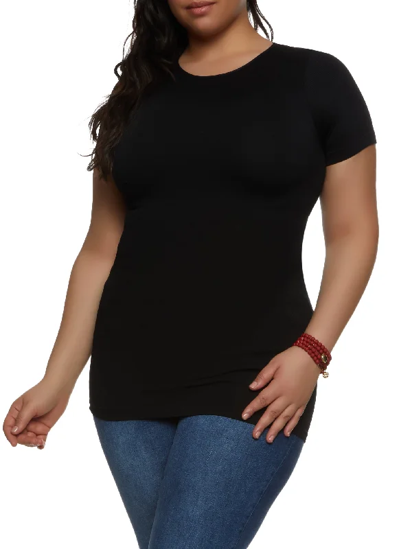 Plus Size Seamless Short Sleeve Crew Neck Tee