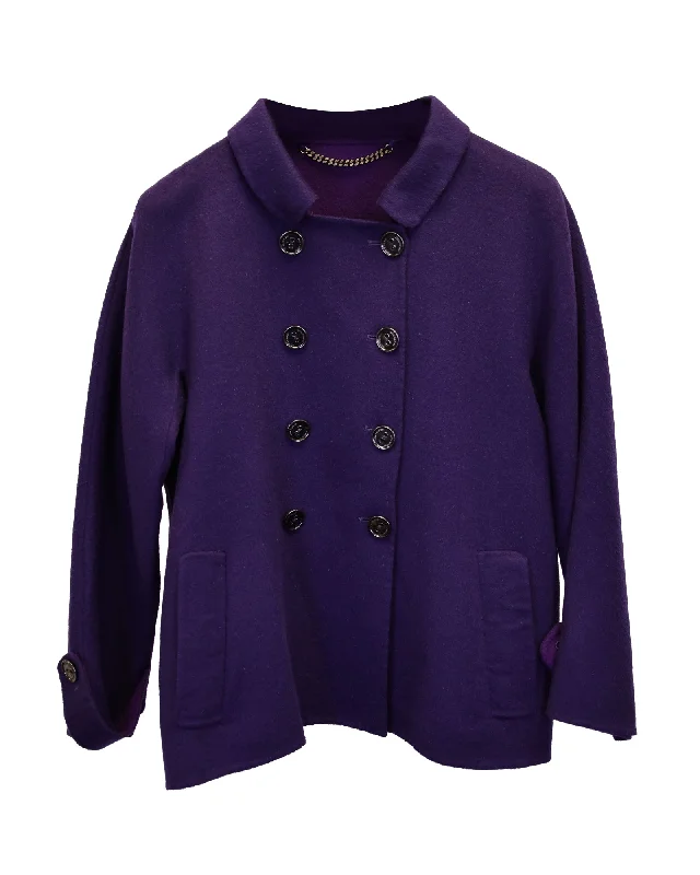 Burberry Double-Breasted Jacket in Purple Wool