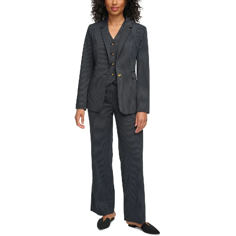 DKNY Womens Pinstripe Office Wear One-Button Blazer