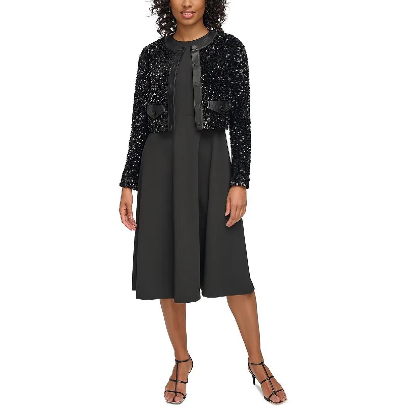 DKNY Womens Sequined Cropped Collarless Blazer