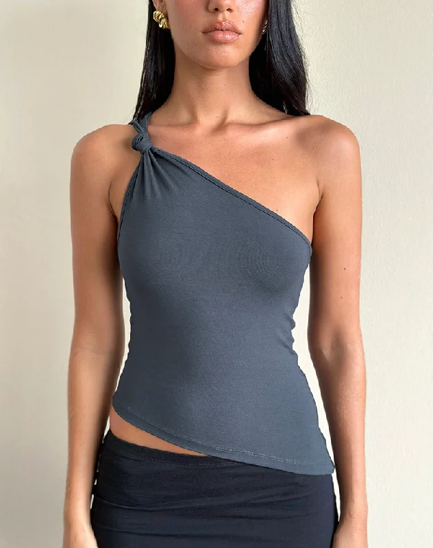 Idra Asymmetric Top in Ruched Jersey Ocean Storm