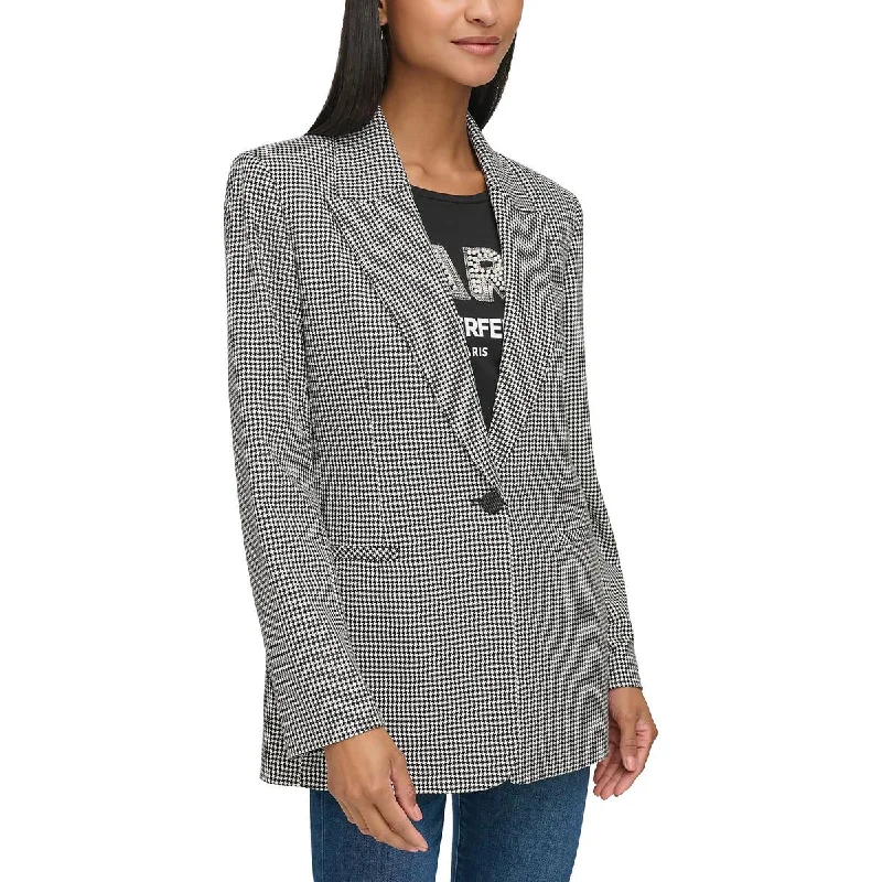 Karl Lagerfeld Womens Houndstooth Proffessional One-Button Blazer