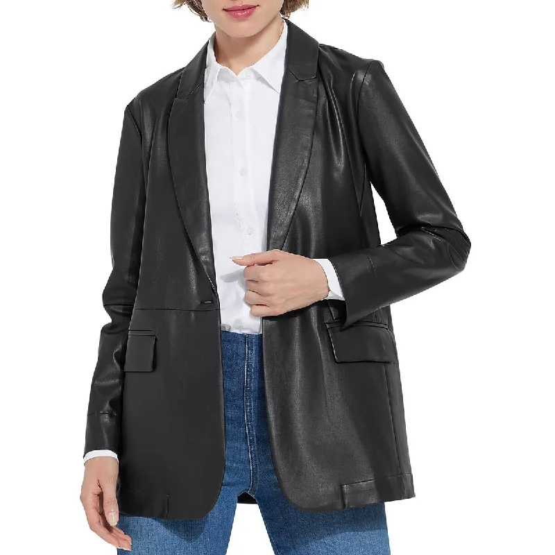 Lysse Womens Faux Leather Collar One-Button Blazer