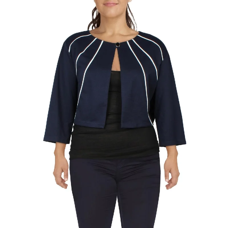 NY Collection Womens Plus Contrast Trim  Collarless Blazer