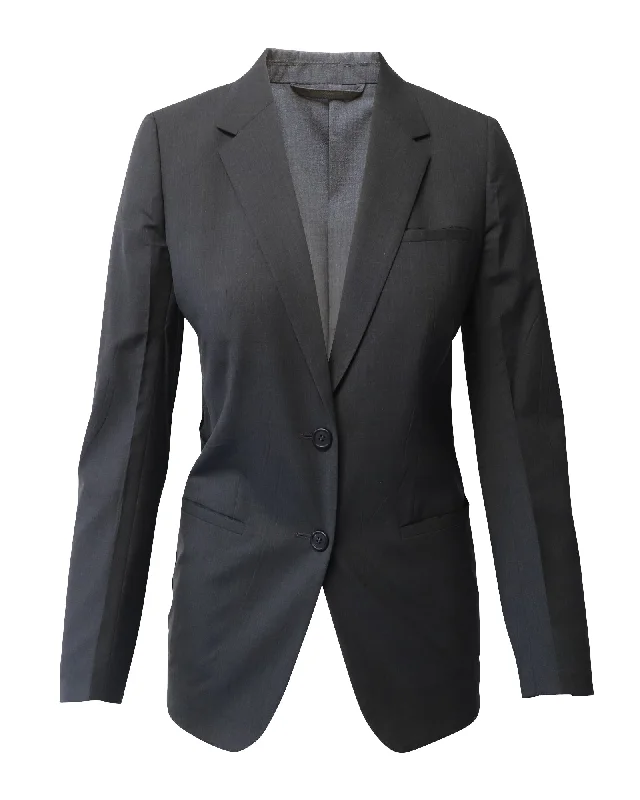 Prada Single Breasted Garterized Hem Blazer in Grey Wool