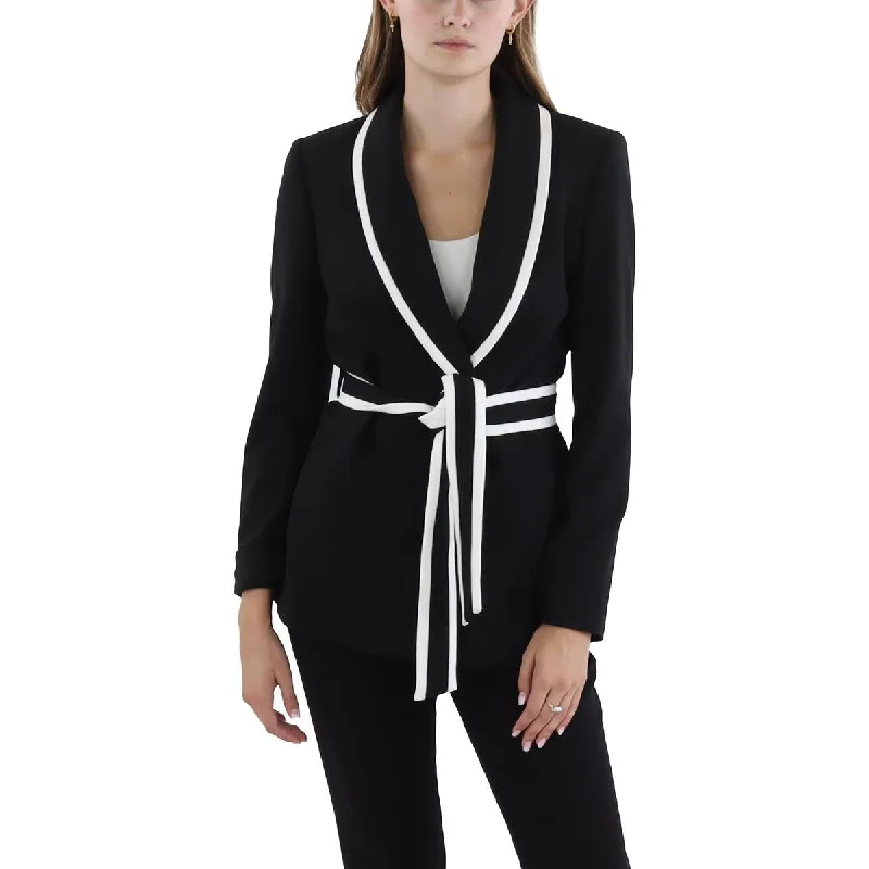 Tahari ASL Womens Contrast Trim Shawl Collar One-Button Blazer