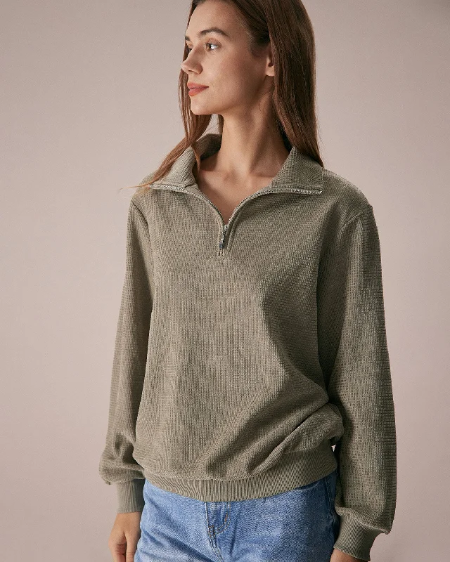 The Green Half Zip Drop Shoulder Sweatshirt