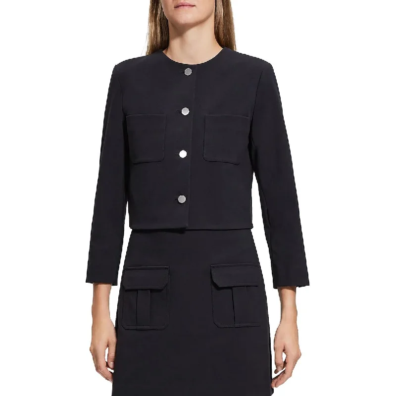 Theory Womens Cropped Business Collarless Blazer