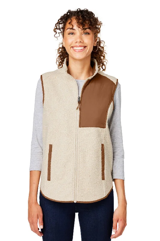 North End Womens Aura Sweater Fleece Full Zip Vest - Heather Oatmeal/Teak