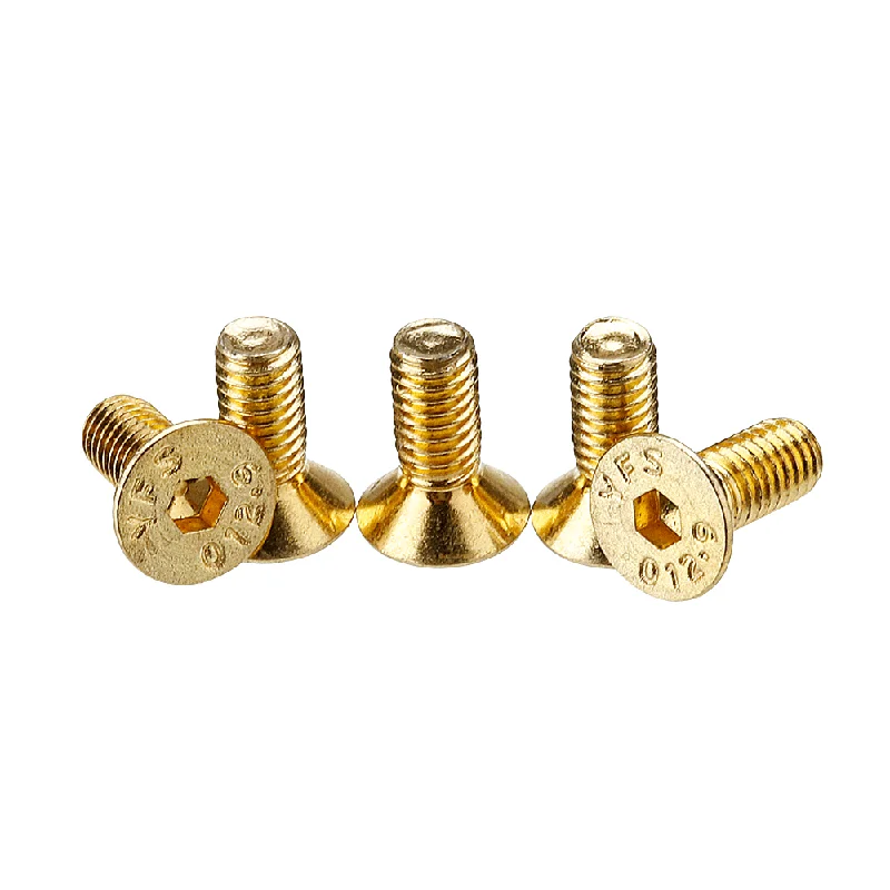 Suleve™ M4AH2 50Pcs Titanium Plated M4 Hex Socket Flat Countersunk Head Screws Alloy Steel 12.9 Grade Screw Bolt M4*10