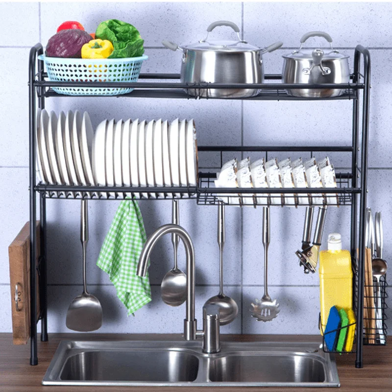 60/70/80/90Cm 304 Stainless Steel Rack Shelf Double Layers Storage for Kitchen Dishes Arrangement