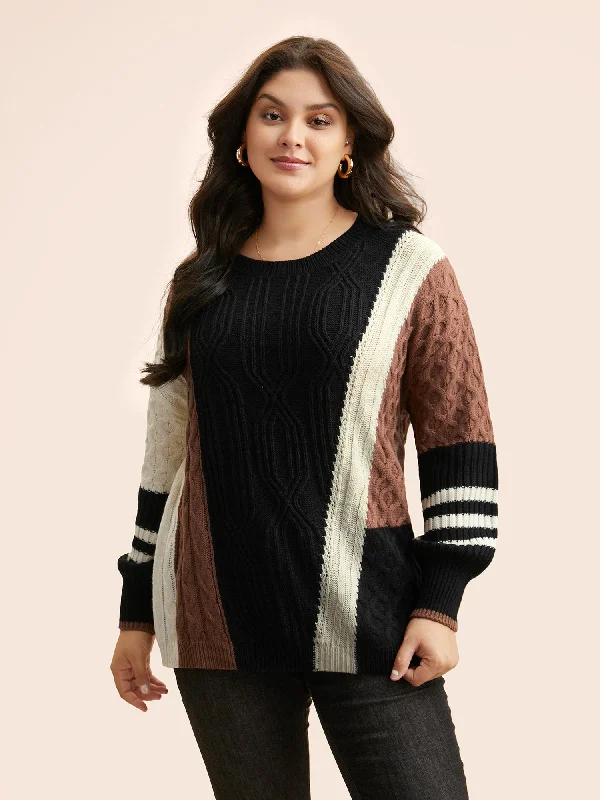 Contrast Patchwork Cable Knit Pullover