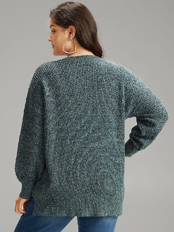 Heather Lantern Sleeve Split Side Pullover