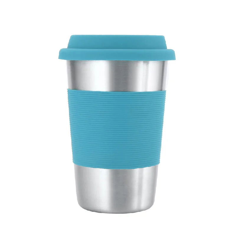 Honana Creative Coffee Mugs and Cup 304 Stainless Steel Mug with Silicone Case and Lid for Car Cups 500Ml Water Bottle