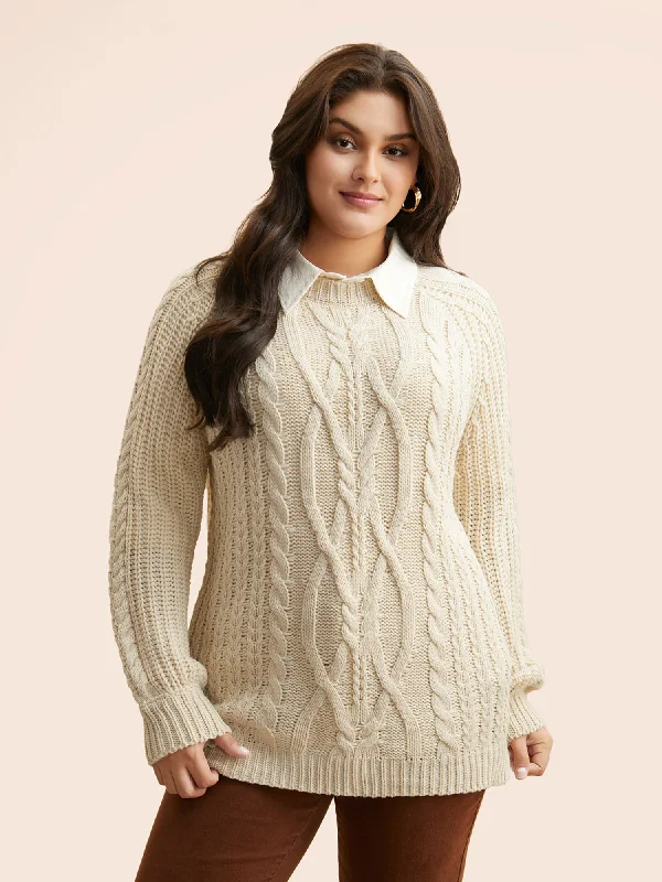 Solid Cable Knit Raglan Sleeve Pullover