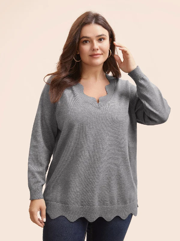 Supersoft Essentials Scalloped Trim Split Hem Pullover