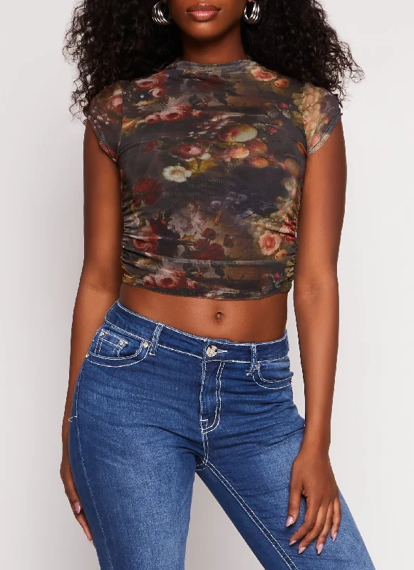 Madden Girl Mesh Printed High Neck Top