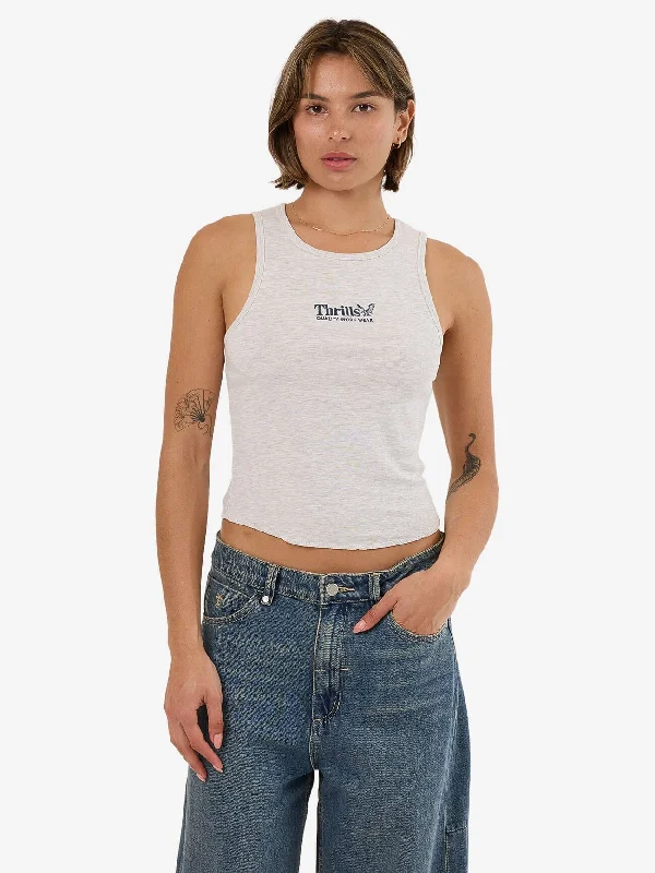 Thrills Workwear Embro Curve Tank - White Marle