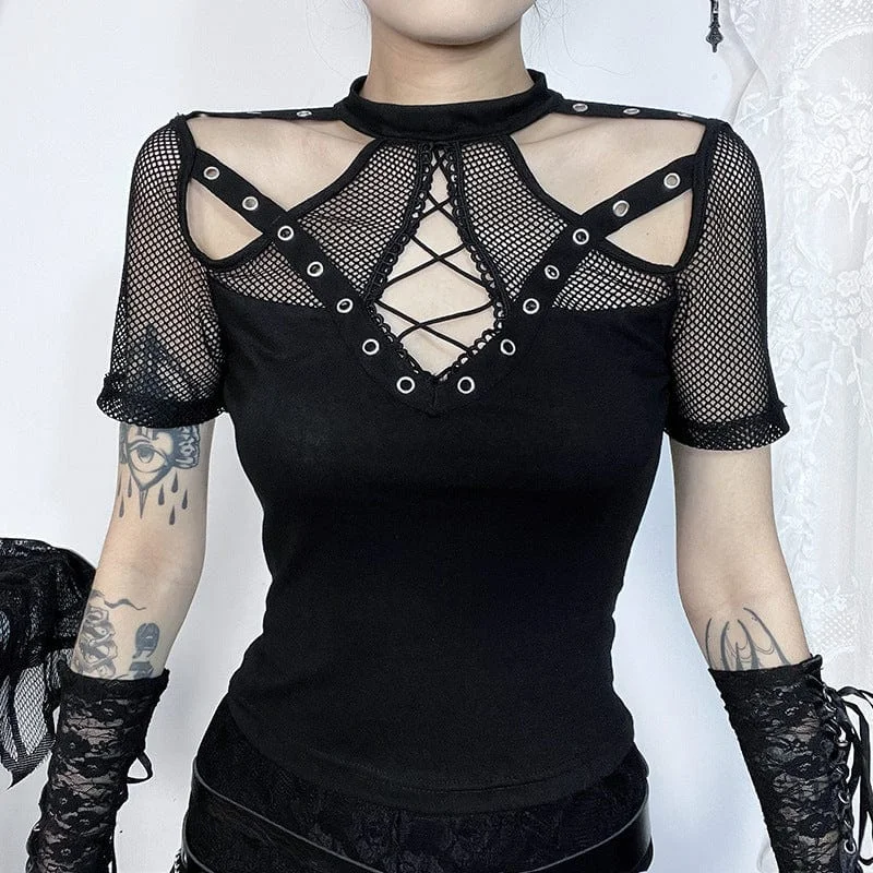 Women's Gothic Cutout Mesh Splice Shirt