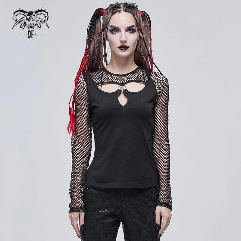 Women's Gothic Cutout Mesh Splice Top