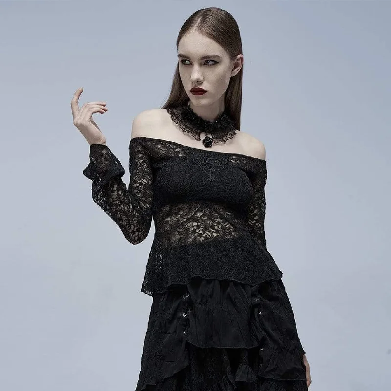 Women's Gothic Off Shoulder Ruffle Mesh Shirt