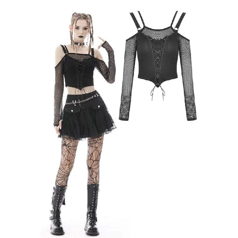 Women's Punk Strappy Off SHoulder Mesh Crop Top